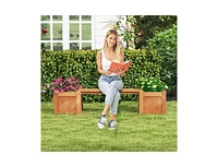 Farmhouse Durable Outdoor Wooden Planter Box with Garden Bench
