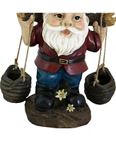 Peter with a Pair of Pails Gnome Statue - Outdoor, Lawn and Garden Decoration Sculpture - Contemporary Design - Durable Resin Construction - 14-Inch