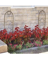 Steel 2-Piece Arched Garden Trellis for Climbing Plants with 3 Folding Flowerpot Supports