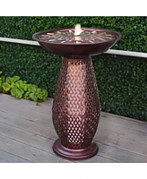 Outdoor Bird Bath Water Fountain with Metal Crosshatch Design - 28.5-Inch - Includes Led Lights