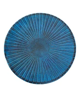Art Deco Sunburst Metal Bird Bath with Uv-Resistant Finish - Cast Aluminum - Blue Patina - 14-Inch