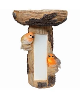 Staked Country Tree Stump Bird Bath with Solar Lighted Address Plate and Custom Number Stickers Set - 15.5-Inch H