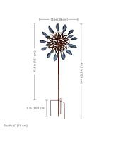 Whirling Petals Metal Garden Wind Spinner - Spinner Outdoor Decor with 4-Point Step-In Stake - Dual-Wind Motion - 48" H