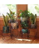 3-Tiered Plant Stand for Indoor or Outdoor Use - Metal Flowerpot Holder - 22" - Set of Two - Black