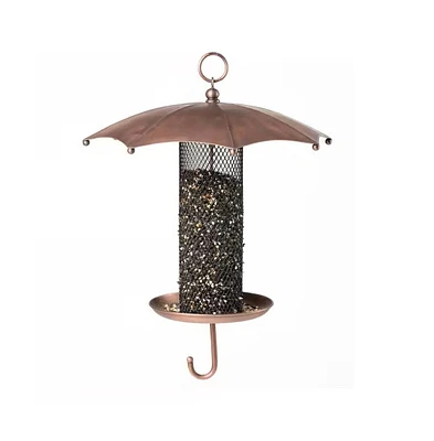 Copper Umbrella Bird Feeder with Mesh Tube for Seed and Bird Feeding Station