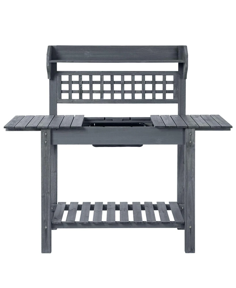 Outdoor Wood Potting Bench Expandable Top with Food Grade Plastic Sink