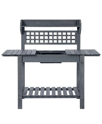Outdoor Wood Potting Bench Expandable Top with Food Grade Plastic Sink