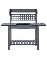 Outdoor Wood Potting Bench Expandable Top with Food Grade Plastic Sink