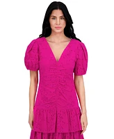 kensie Women's Emboridered Layered Puff-Sleeve Maxi Dress
