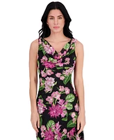 kensie Women's Floral-Print Chiffon Flounce Dress