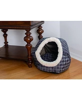 Armarkat Cuddle Cave Cat Bed C44 for Cats & Puppy Dogs, Blue Checkered - Soft Velvet, Waterproof & Skid-free Base