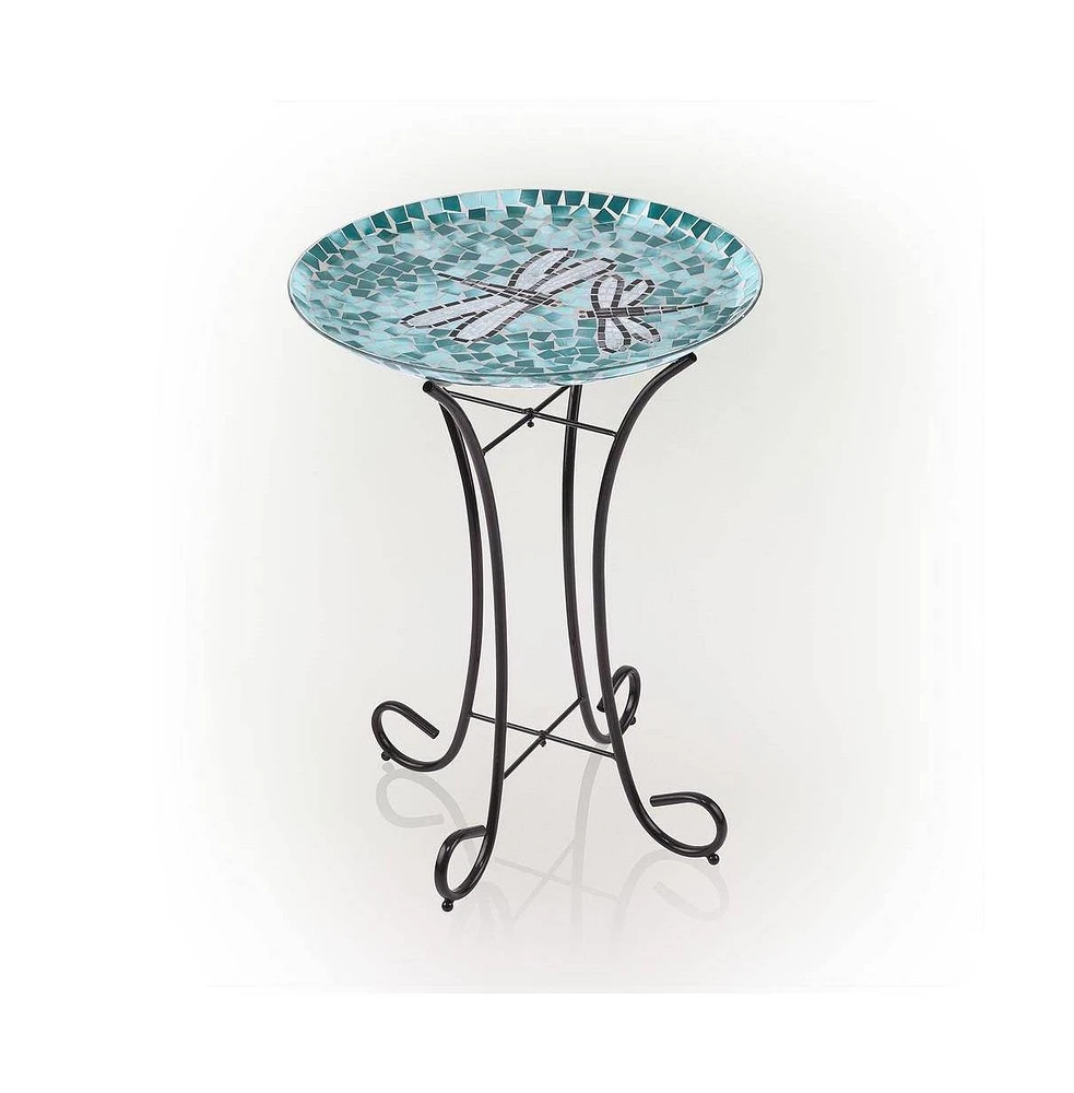 Mosaic Glass Birdbath Bowl with Metal Stand for Garden and Patio Decor