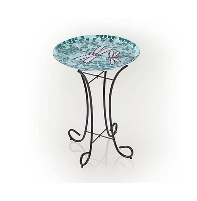 Mosaic Glass Birdbath Bowl with Metal Stand for Garden and Patio Decor