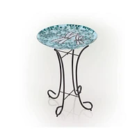 Mosaic Glass Birdbath Bowl with Metal Stand for Garden and Patio Decor