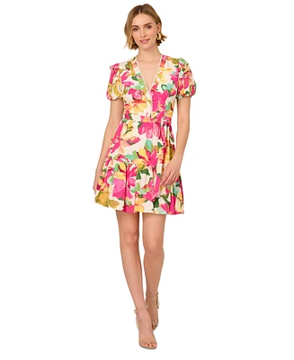 Adrianna by Papell Women's Floral-Print Puffed-Sleeve Dress