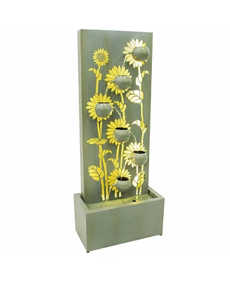 Sunflower Fields Outdoor Water Fountain - 48.5-Inch - Galvanized Steel - Includes Warm White Led Lights