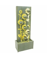 Sunflower Fields Outdoor Water Fountain - 48.5-Inch - Galvanized Steel - Includes Warm White Led Lights