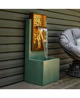 Mighty Oak Outdoor Water Fountain with Lights - Galvanized Steel - 41.25-Inch - Includes Warm White Led Lights