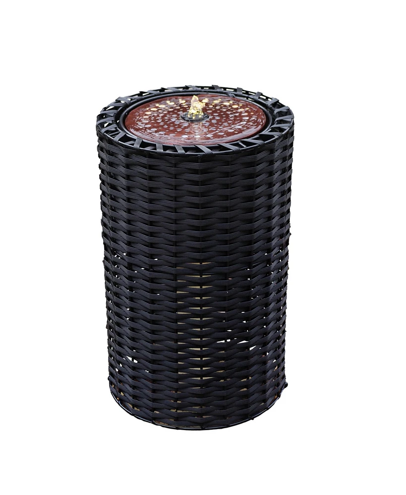 Cylinder Indoor/Outdoor Water Fountain - 20.5-Inch - with Plastic Wicker Design and Led Lights