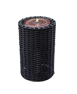 Cylinder Indoor/Outdoor Water Fountain - 20.5-Inch - with Plastic Wicker Design and Led Lights