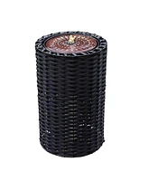 Cylinder Indoor/Outdoor Water Fountain - 20.5-Inch - with Plastic Wicker Design and Led Lights