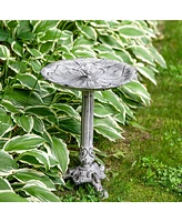Bird and Blossom Metal Bird Bath with Uv-Resistant Finish - Cast Aluminum - Antique Gray - 13"