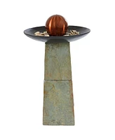 Freestanding Slate Outdoor Water Fountain - 38-Inch H - Modern Decorative Orb Top
