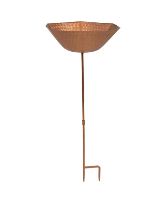 Hammered Copper Bird Bath for Outside with Stake - Uv-Resistant Finish - 34.25" H