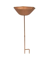Hammered Copper Bird Bath for Outside with Stake - Uv-Resistant Finish - 34.25" H
