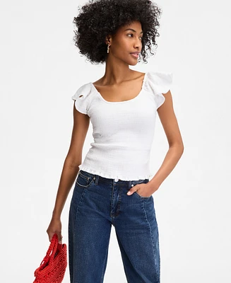 On 34th Women's Cotton Gauze Smocked Flutter-Sleeve Top, Exclusively at Macy's