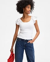 On 34th Women's Cotton Gauze Smocked Flutter-Sleeve Top, Exclusively at Macy's