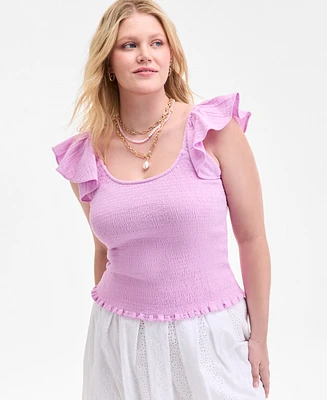 On 34th Women's Cotton Gauze Smocked Flutter-Sleeve Top, Exclusively at Macy's