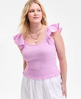 On 34th Women's Cotton Gauze Smocked Flutter-Sleeve Top, Exclusively at Macy's