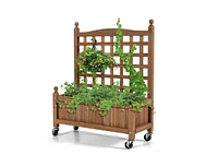 Outdoor Raised Garden Bed Planter Box Cart on Wheels with Trellis for Easy Gardening
