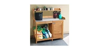 Potting Bench with Galvanized Steel Table Top for Durable Outdoor Gardening