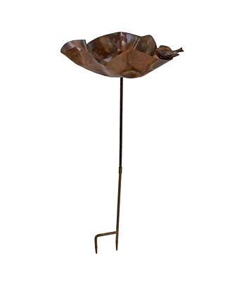 Abstract Blossom Copper Bird Bath for Outside with Stake - Uv-Resistant Finish - 34.25" H
