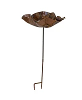 Abstract Blossom Copper Bird Bath for Outside with Stake - Uv-Resistant Finish - 34.25" H