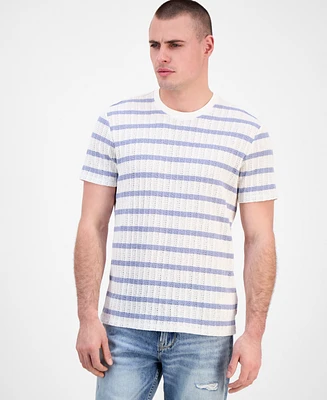 Guess Men's Elon Short Sleeve Textured Striped Crewneck T-Shirt