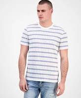 Guess Men's Elon Short Sleeve Textured Striped Crewneck T-Shirt