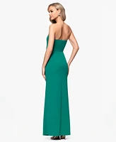 Blondie Nites Juniors' Strapless Ruched Side-Slit Gown