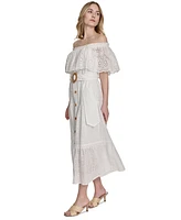 Eliza J Women's Cotton Off-The-Shoulder Belted Midi Dress