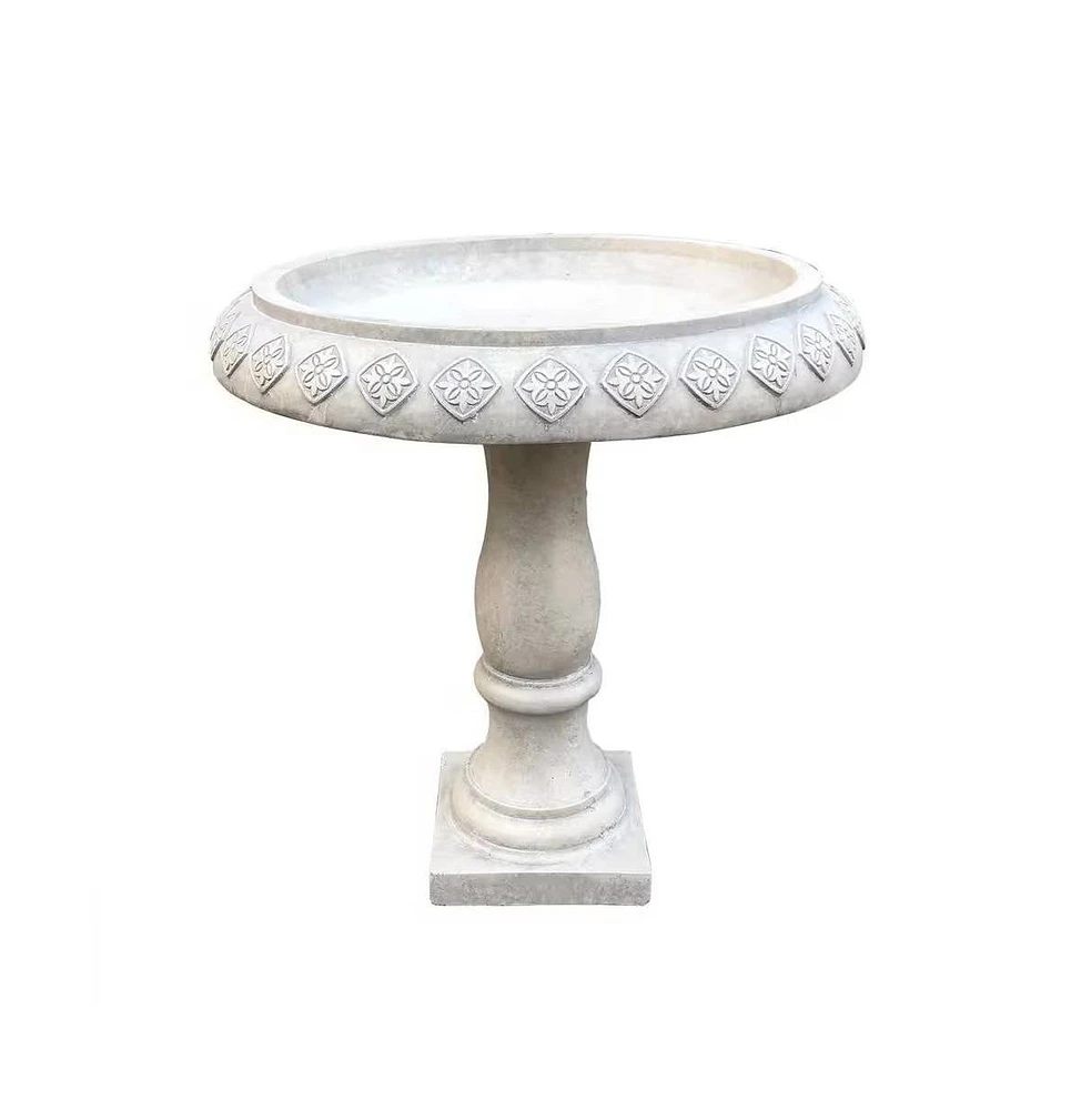Lightweight Weathered Concrete Fiberglass Stone Birdbath for Outdoor Garden Decoration