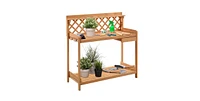 Outdoor Home Garden Wooden Potting Bench with Storage Drawer