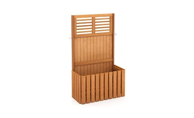 Wooden Planter Box with Metal Hooks for Efficient Gardening Setup