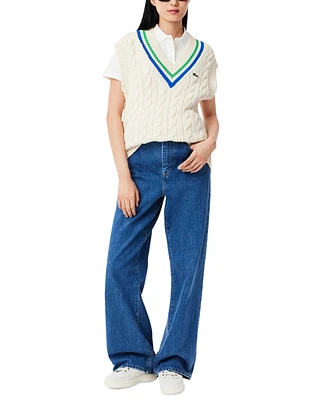 Lacoste Usa Women's Varsity Cable-Knit Sweater Vest