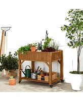 Outdoor Elevated Raised Garden Bed Planter Box with Locking Wheels