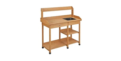 Outdoor Garden Wood Potting Bench Work Table with Sink