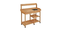 Outdoor Garden Wood Potting Bench Work Table with Sink
