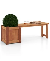 Teak Oil Finish Raised Garden Bed Wood Planter Box with Bench