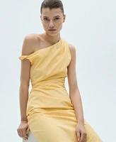 Mango Women's Draped Asymmetrical Midi Dress
